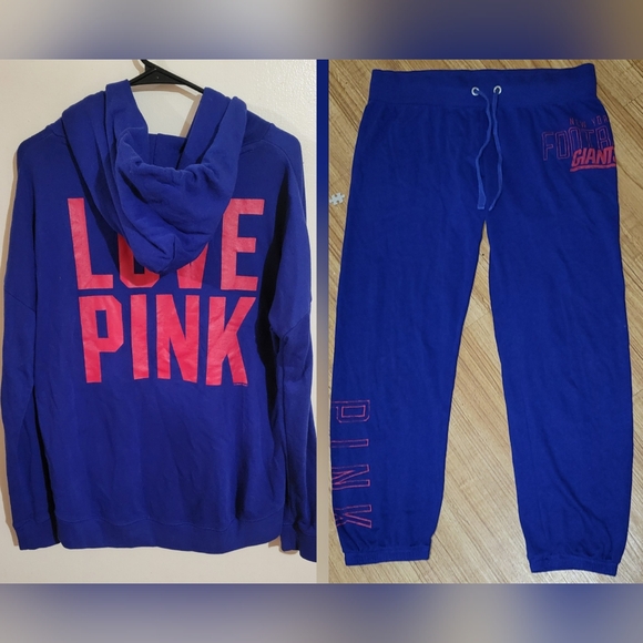 NY Giants NFL/Victoria's Secret PINK Bling 2pc Sweatsuit Set Size S (Oversized) - Picture 1 of 13